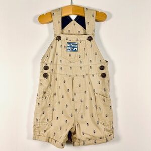 Boy Captain Cutie 24M summer overall shorts-preppy tan blue whimsical puppy/fox